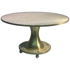 Modernist Italian Travertine Marble and Brass Dining Table