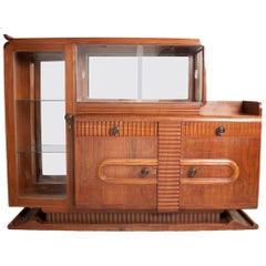 Midcentury Deco Teak Wood and Glass Mirrored Buffet