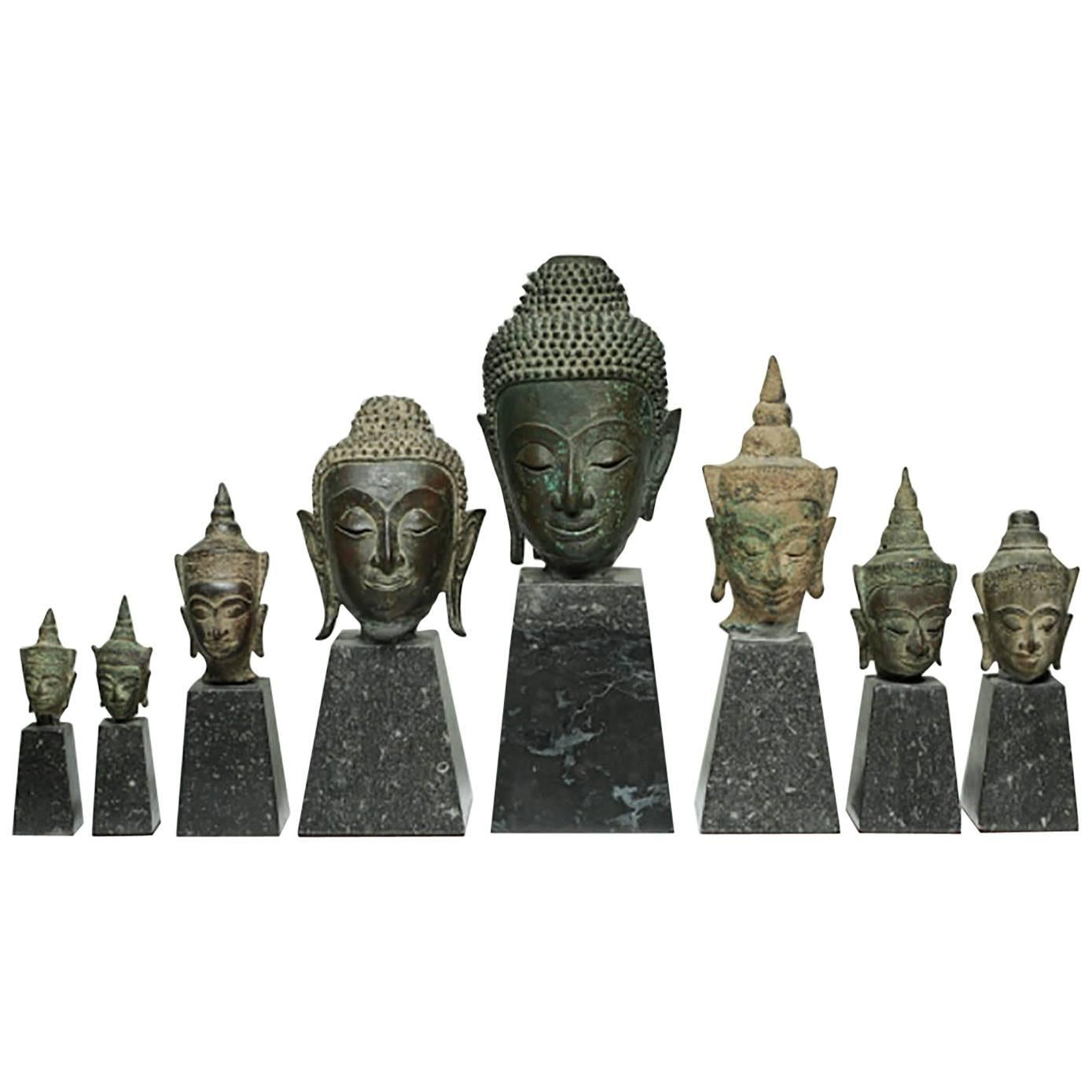 Sukhothai Style Bronze Head of Buddha Shakyamuni on Marble Base circa 1800s
