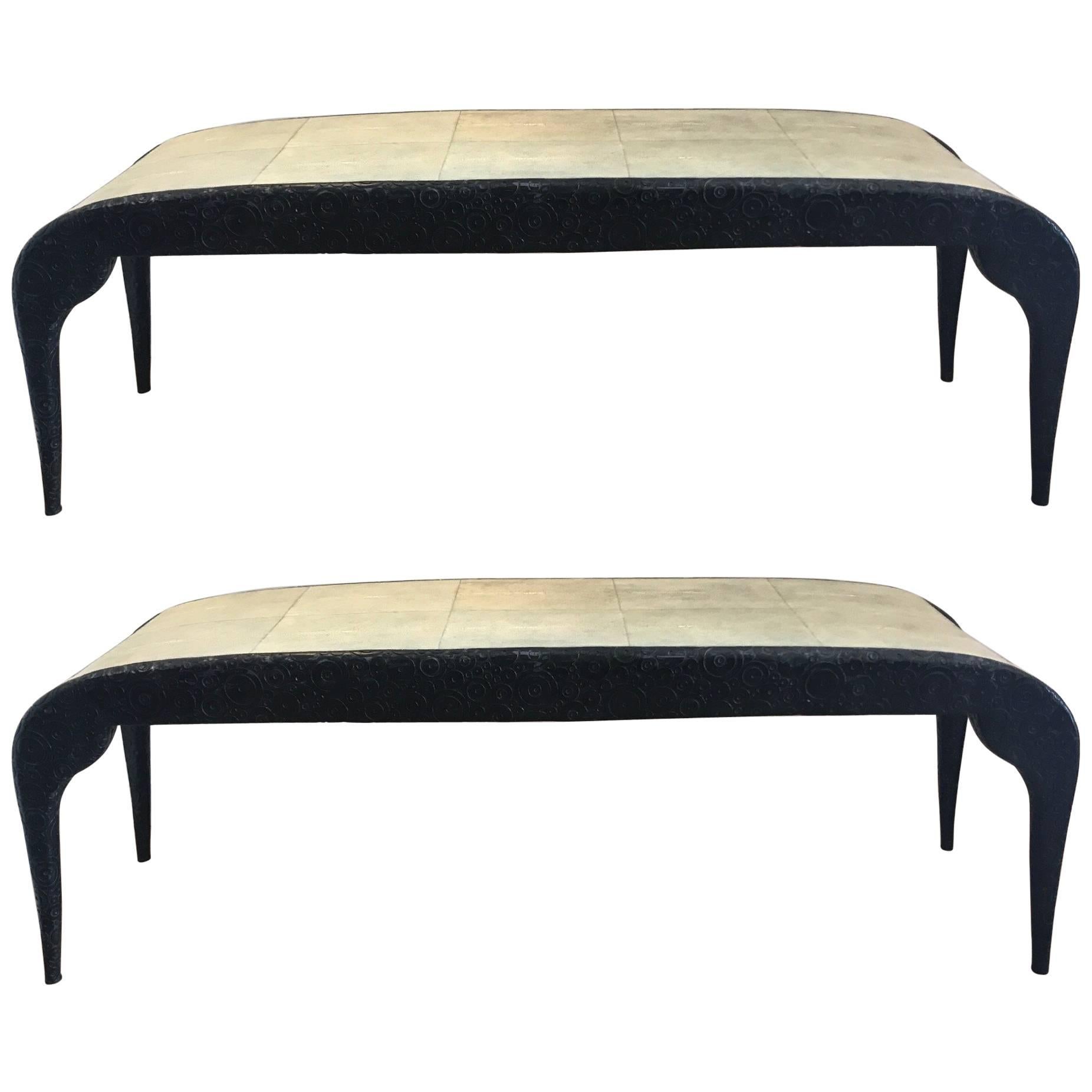 Pair of Bronze and Shagreen Benches by R.Y Augousti