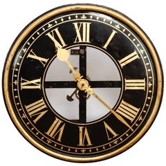 grand cadran d'horloge anglais du 19e siècle en fer avec engrenages