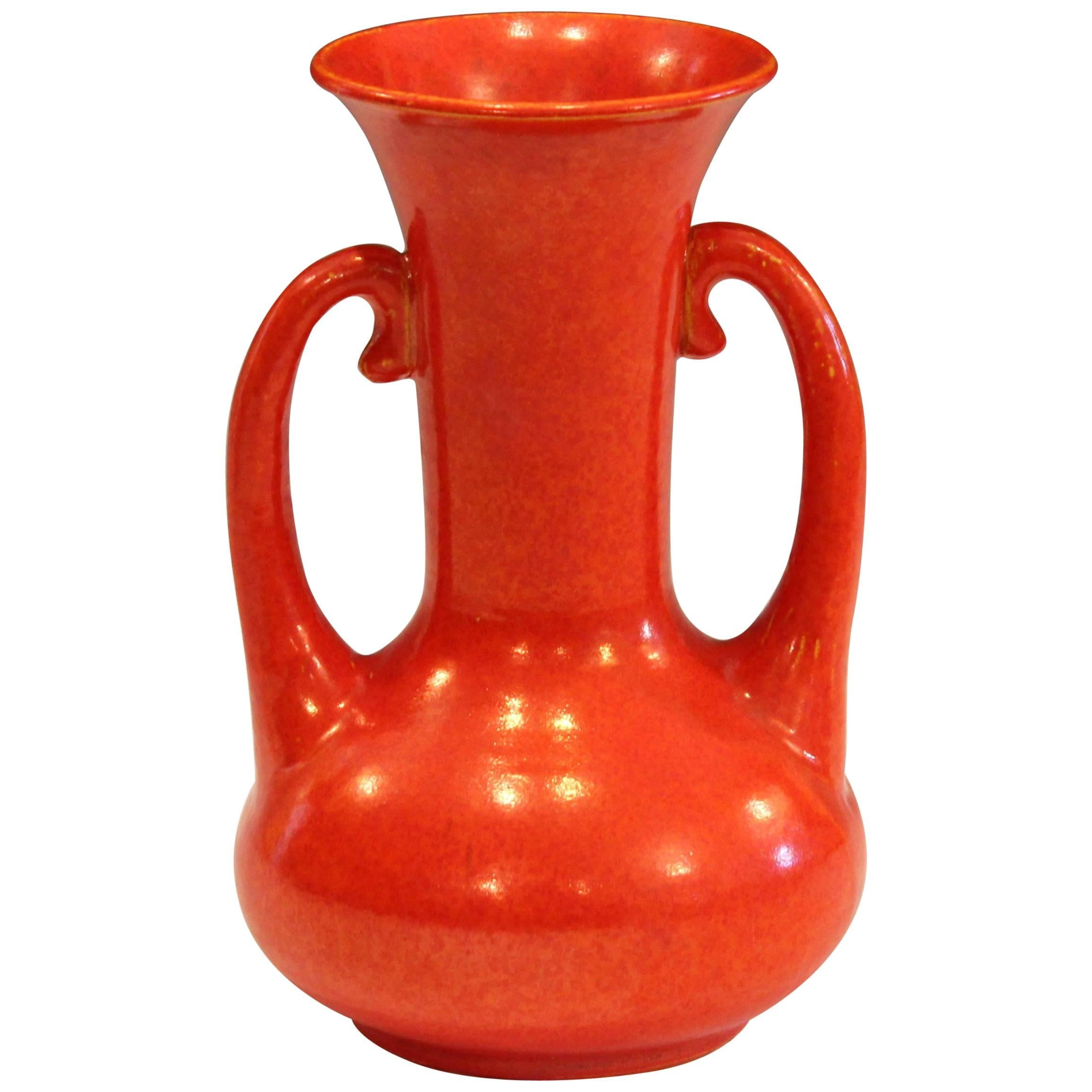Awaji Pottery Orange Art Deco Japanese Vintage Crystalline Atomic Glaze Vase For Sale