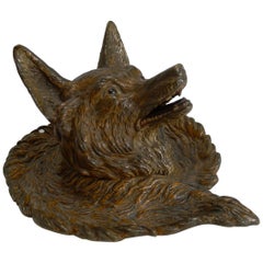 Magnificent Antique Cold Painted Vienna Bronze Inkwell, Fox, circa 1900