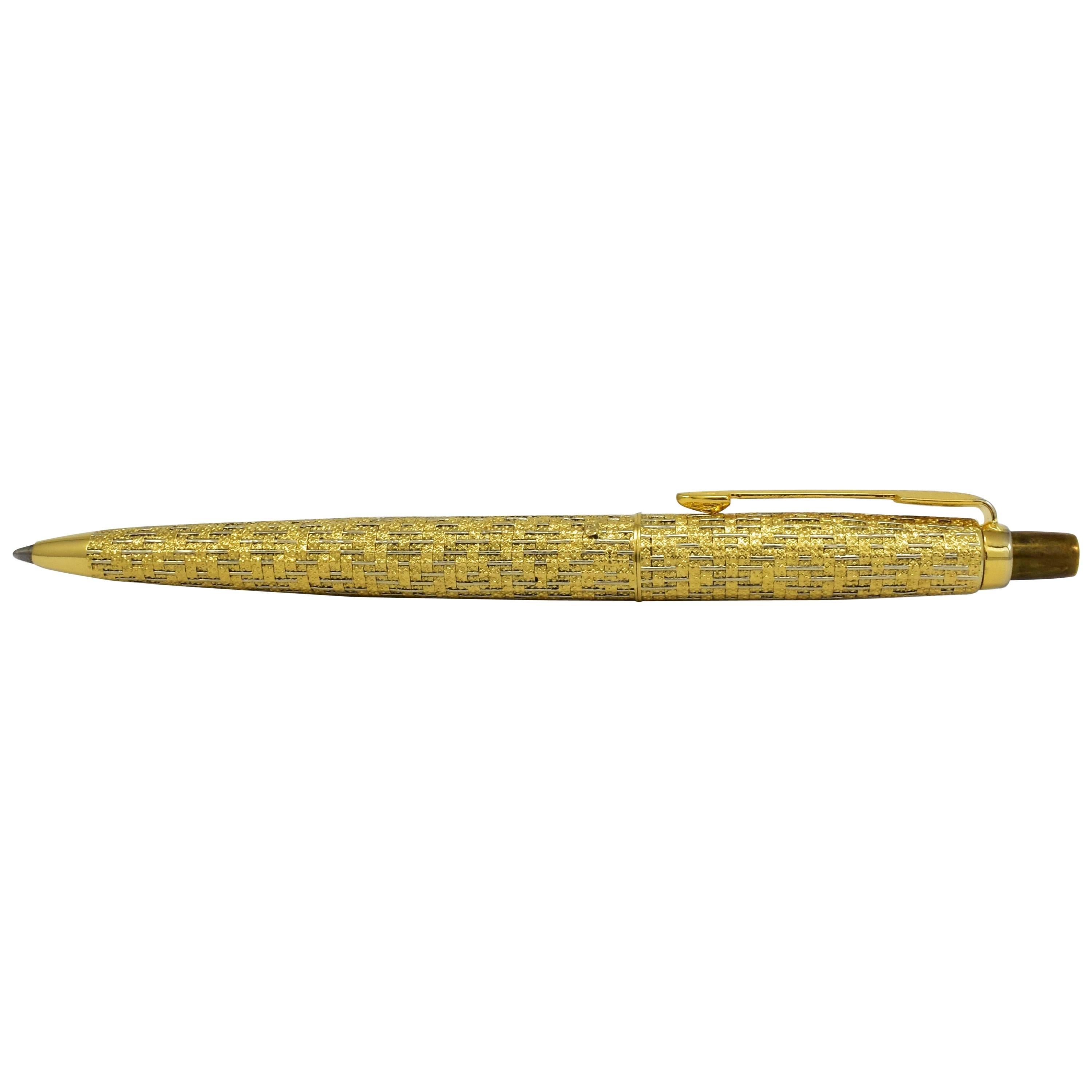 Parker Ballpoint Pen, White and Yellow Gold Basketweave For Sale