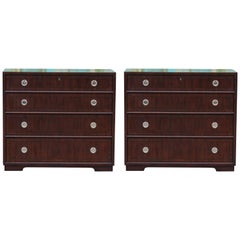 Pair of Modern Walnut Henredon Bachelor's Chest with Silver Ring Pulls
