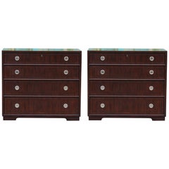 Pair of Modern Walnut Henredon Bachelor's Chest with Silver Ring Pulls