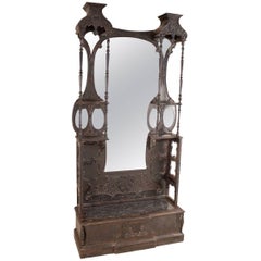 Antique Anglo-Indian Hall Mirror with Bench