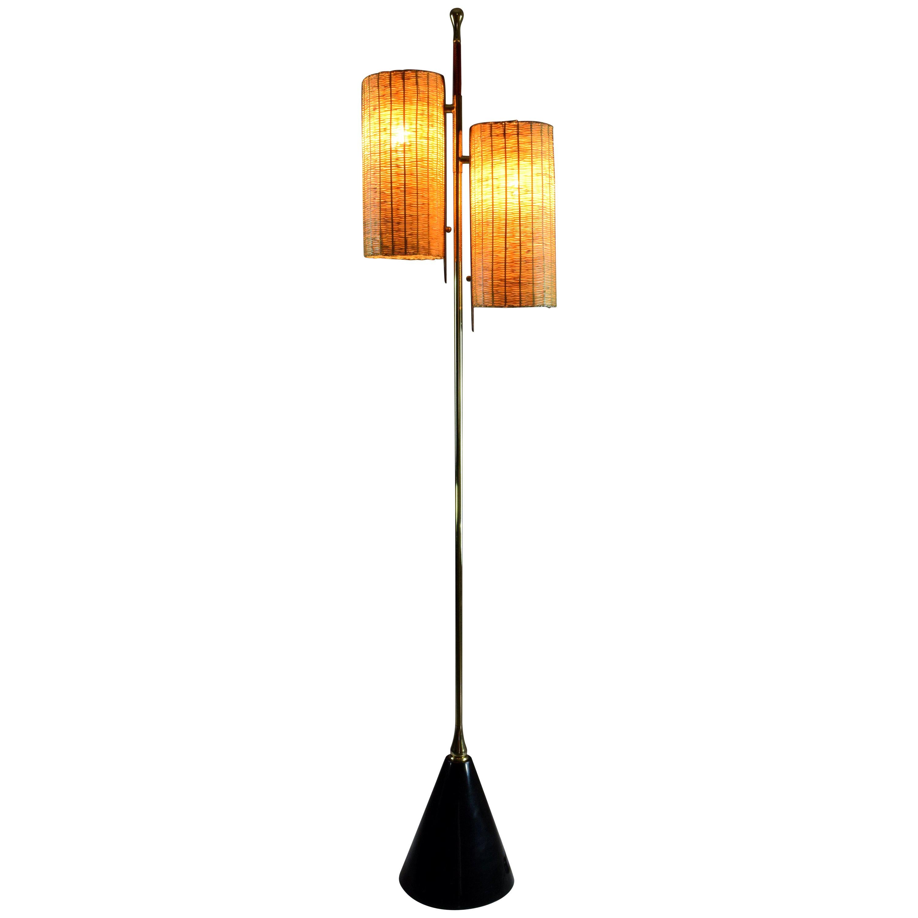 IDO.F2 Contemporary Wicker and Marble Floor Lamp, Flow Collection