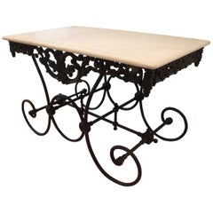 Used French Cast Iron and Marble Baker's Table