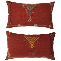 Pair of Cactus Silk Red Pillows