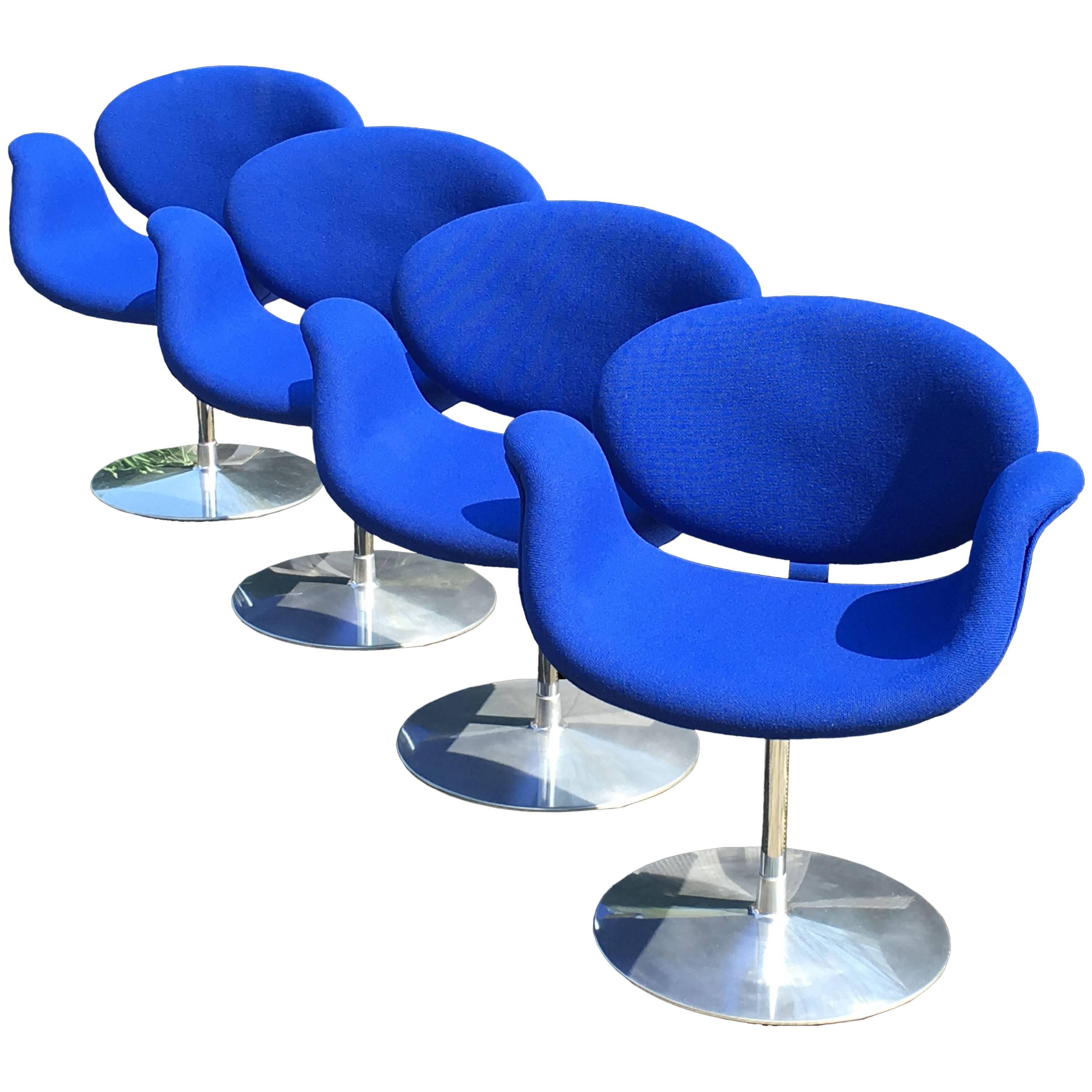 Set of Four Blue 'Little Tulip' Chairs by Pierre Paulin for Artifort