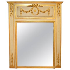 19th Century Painted with Gilt Louis XVI Style Large Trumeau Mirror