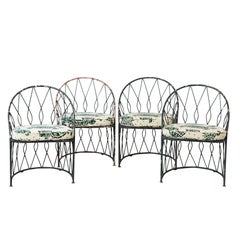 Set of Four Round Wrought Iron Salterini Barrel Back Patio or Garden Chairs