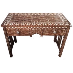 Retro Bone-Inlaid Teak Desk from India, 20th Century