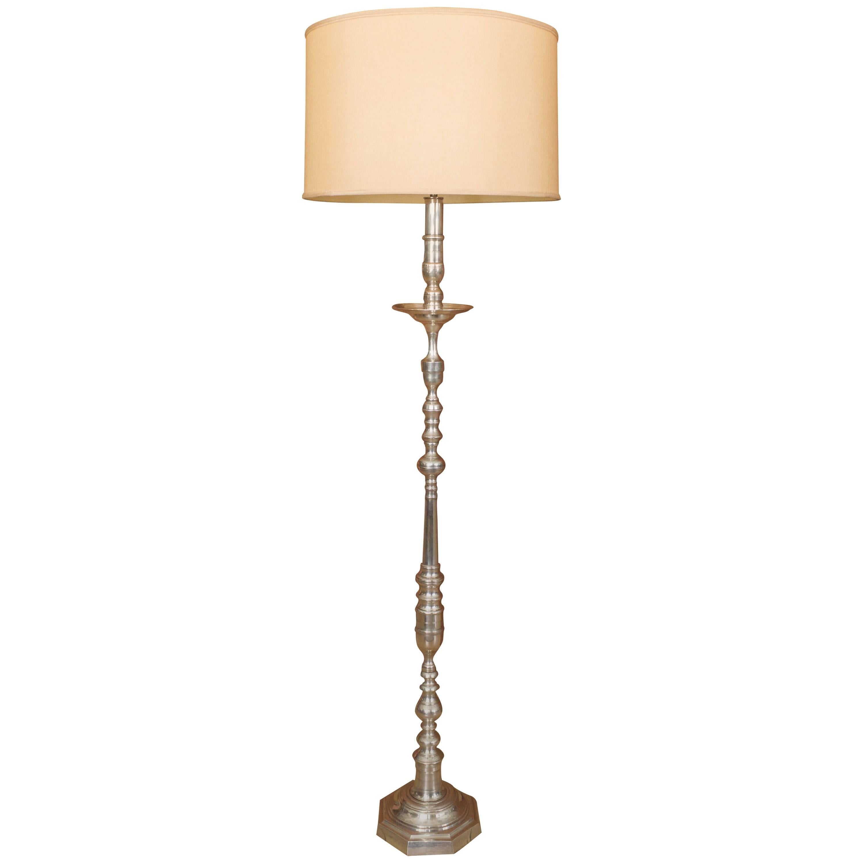 Neoclassical Style French Silvered Bronze Floor Lamp