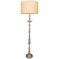 Vintage Neoclassical Style French Silvered Bronze Floor Lamp