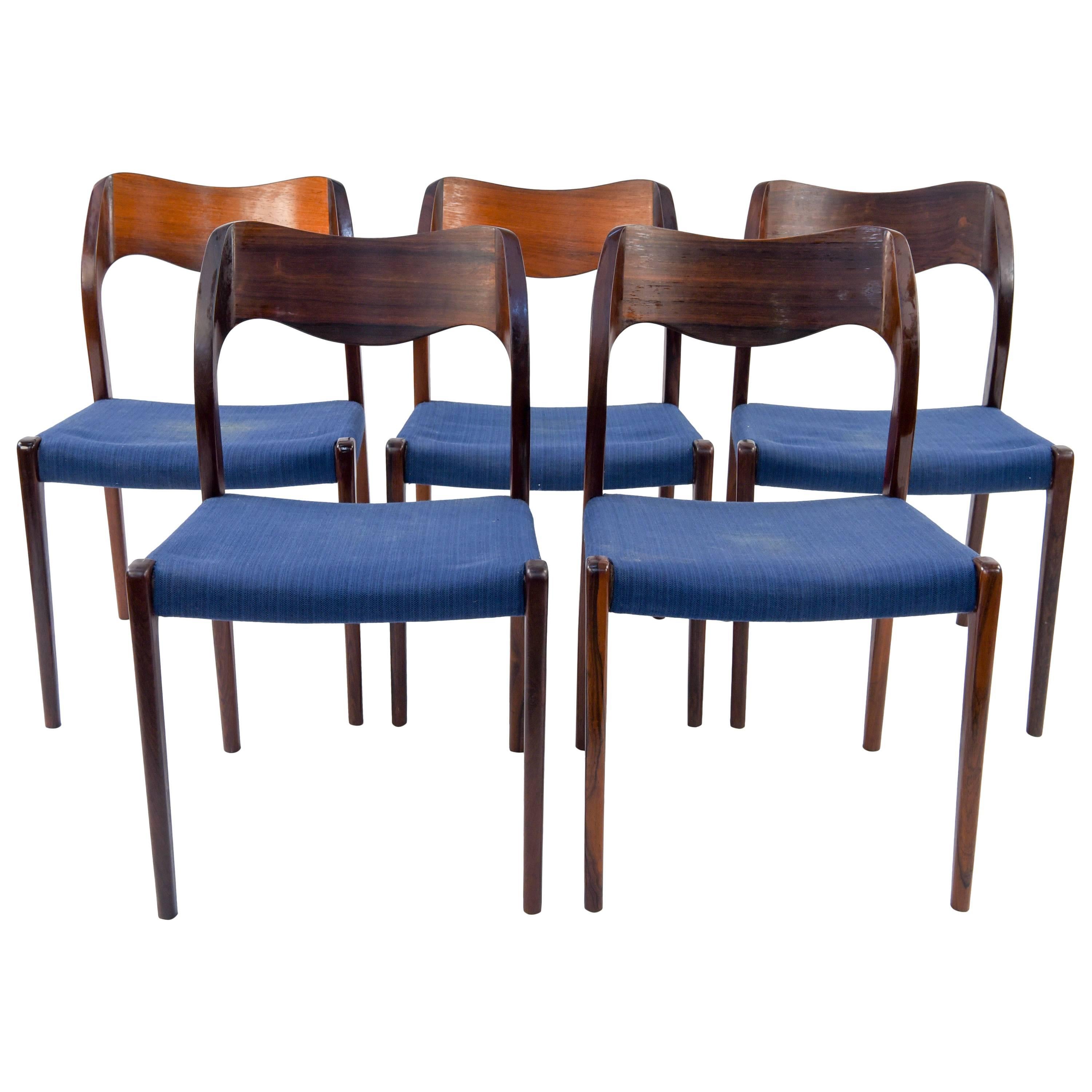 Set of Five Jl Møller Model No. 71. Dining Chairs by Arne Hovmand Olsen