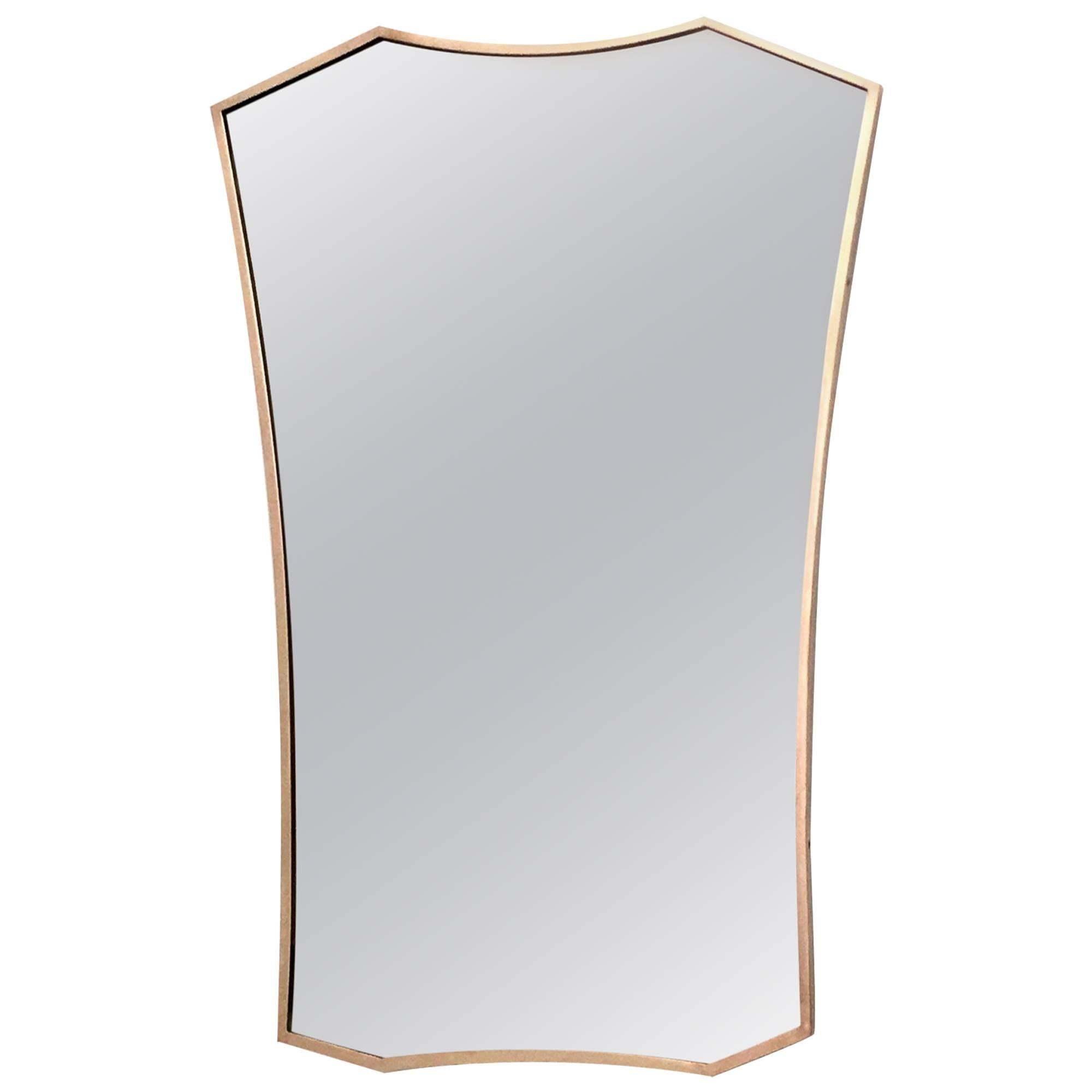 Brass Shield Shaped Wall Mirror, Italy, 1950s