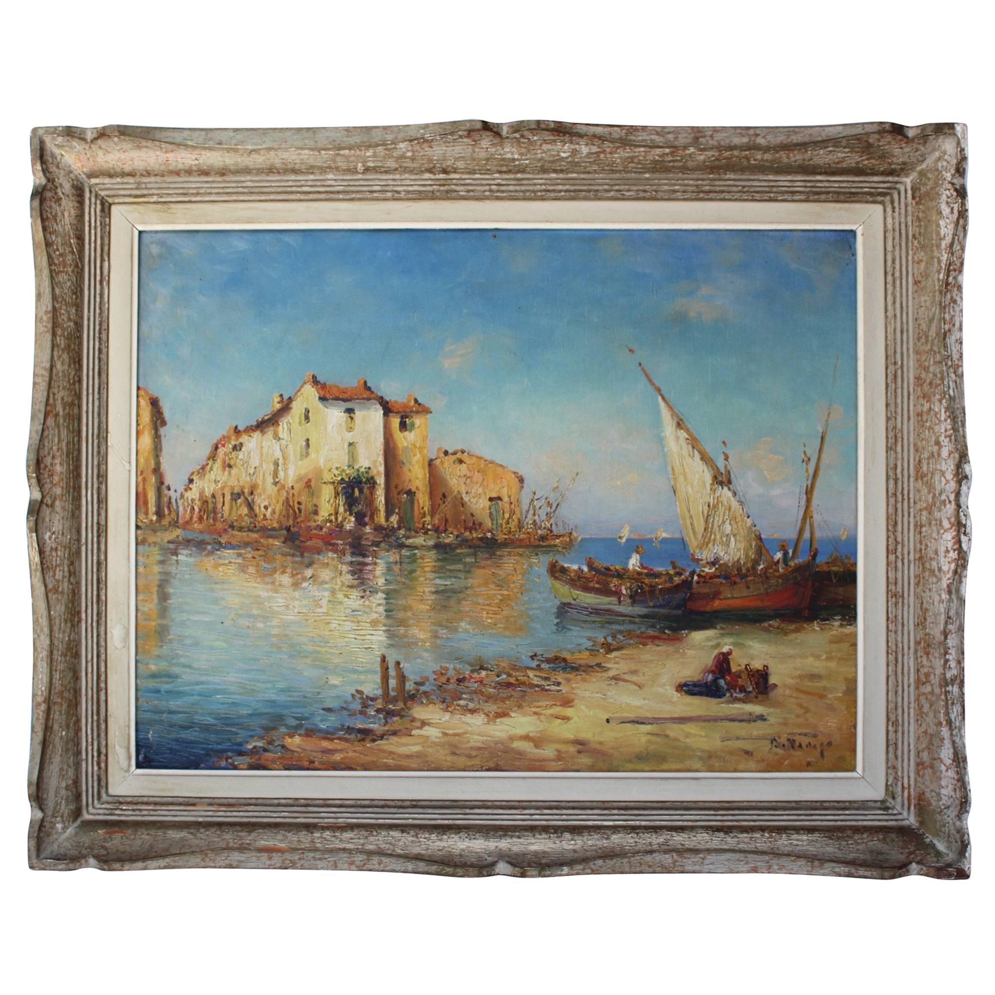 French Painting of a Mediterranean Port by D.Manago