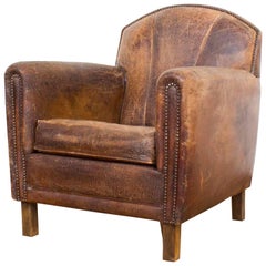 Vintage Dutch Cognac Leather Art Deco Club Chair