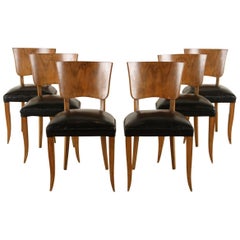 Burled Walnut Art Deco Dining Chairs, Set of six