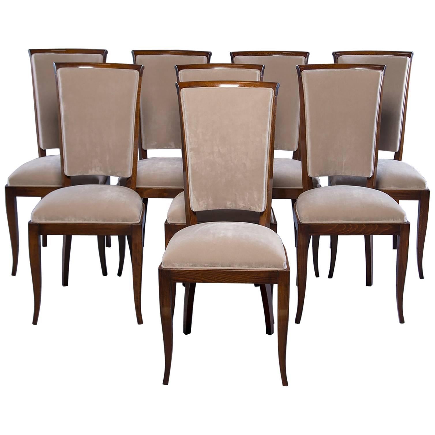 Set of Eight Midcentury Italian Polished Walnut Chairs