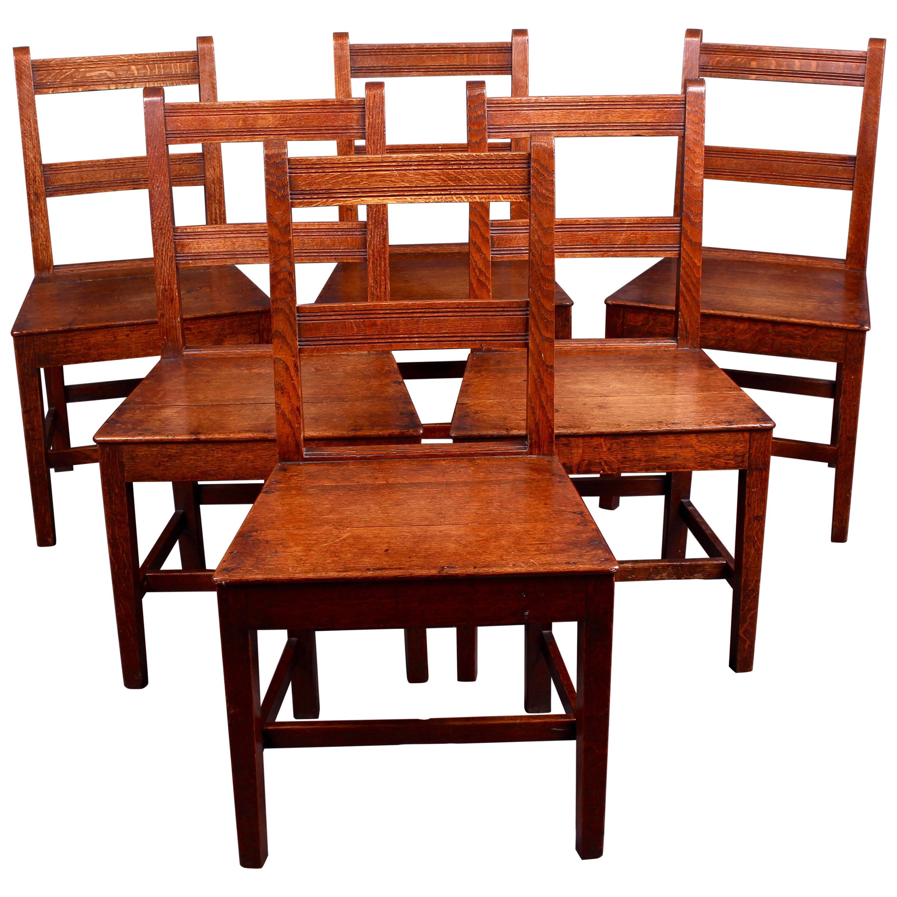 Set of Six Edwardian Country Oak Dining Chairs