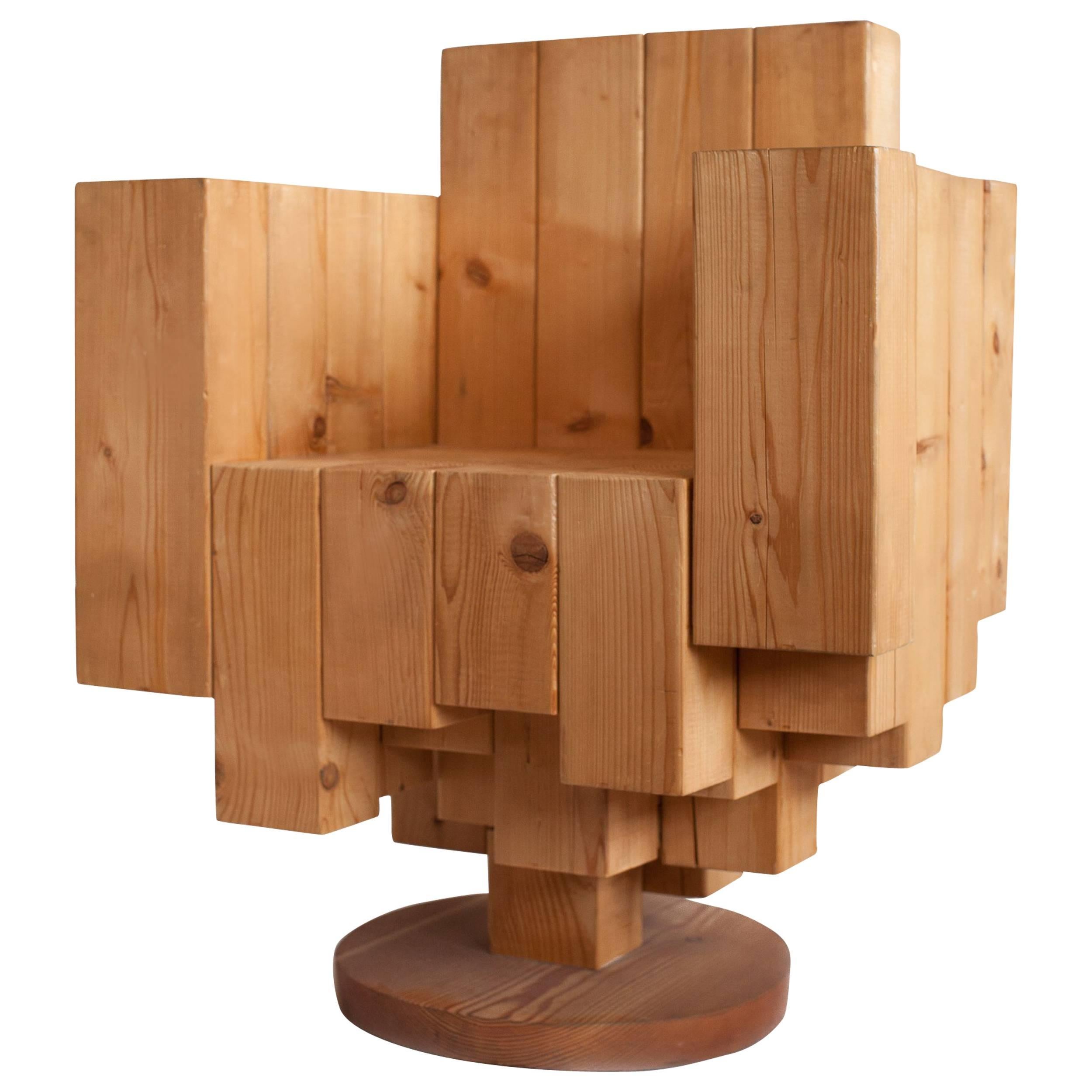 One of a Kind Sculptural Cubist Armchair in Pine by Giorgio Mariani, Italy 2005