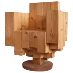 Fauteuil cubiste sculptural unique en son genre en pin de Giorgio Mariani, Italie 2005