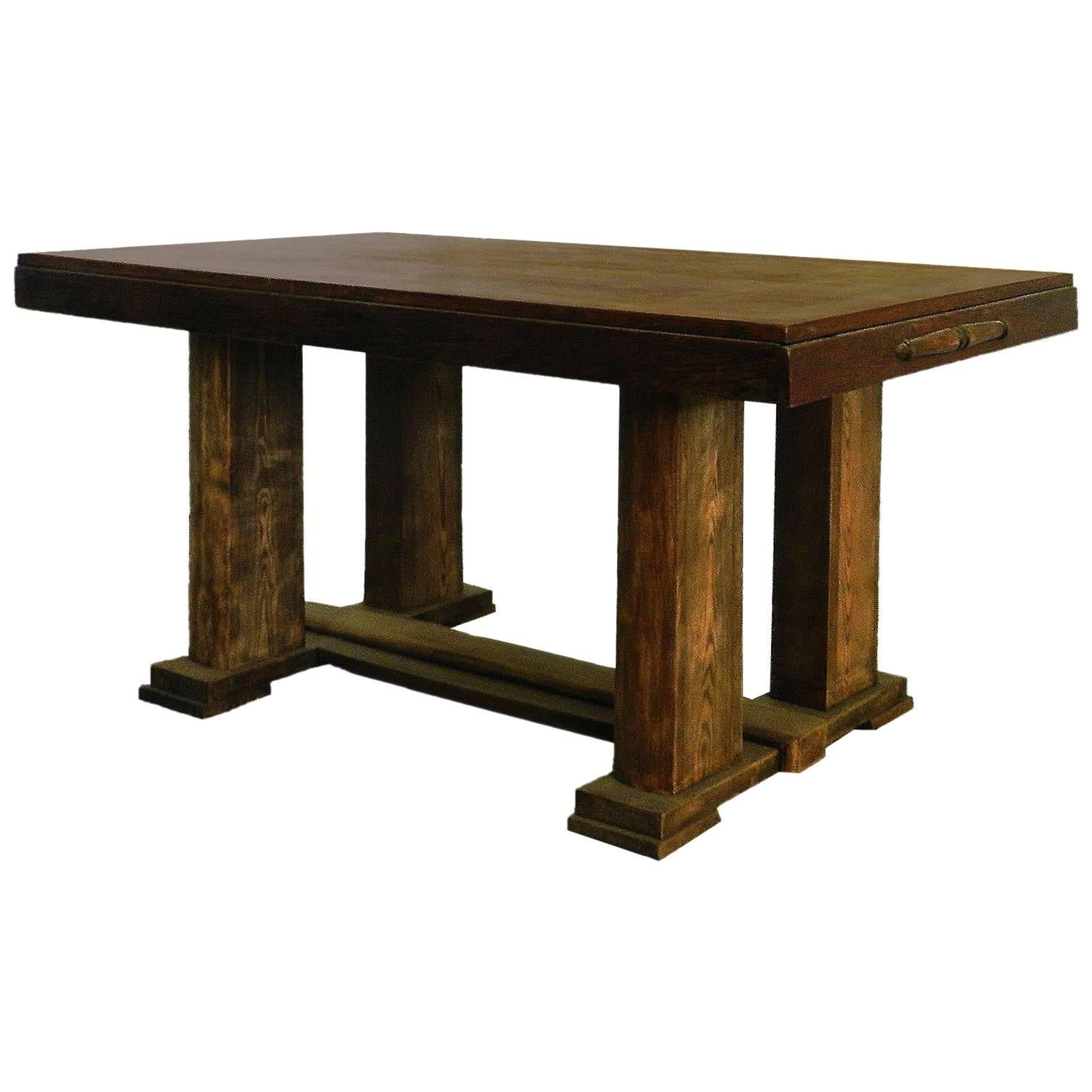 Midcentury Extendable French Oak Dining Table, circa 1950 For Sale