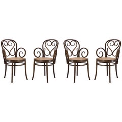 Bentwood Dining Armchairs with Caned Seats by Salvatore Leone, Set of Four