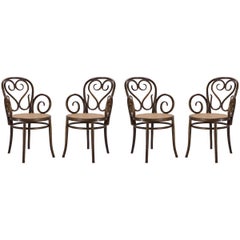 Bentwood Dining Armchairs with Caned Seats by Salvatore Leone, Set of Four