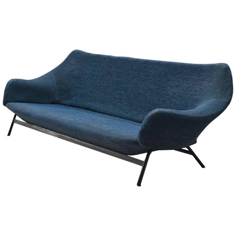 Italian Sofa in Blue Fabric and Metal, circa 1950