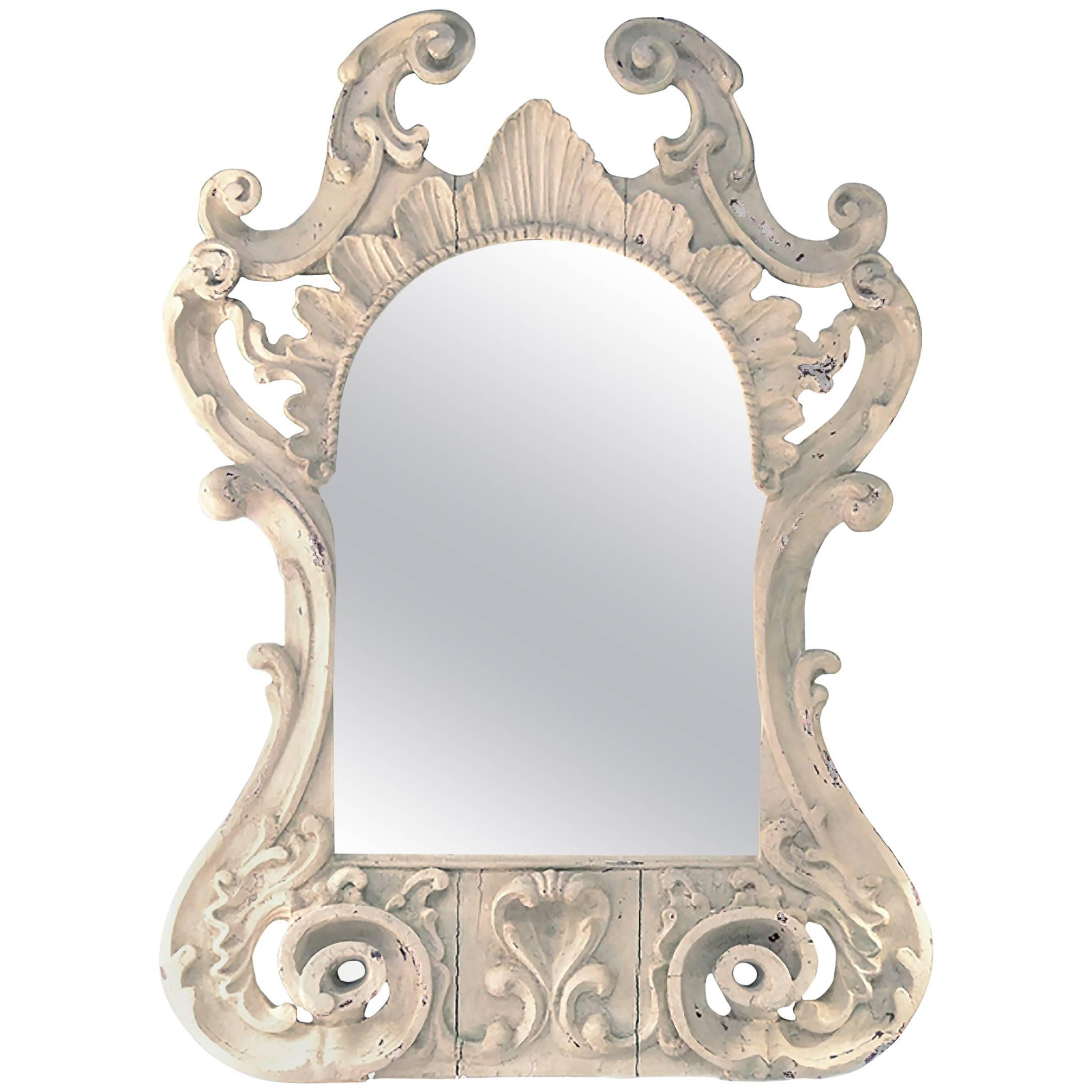 Cement Encrusted Italian Carved 19th Century Antique Mirror For Sale