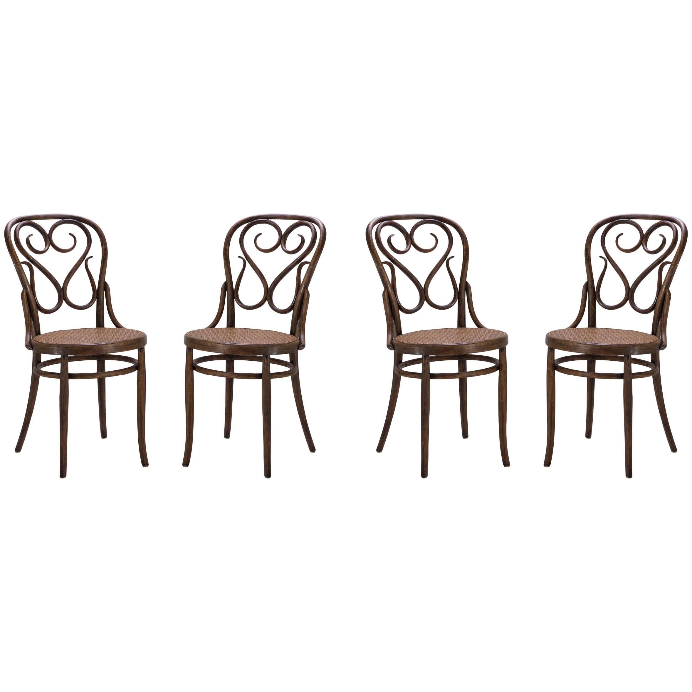 Bentwood Dining Side Chairs with Caned Seats by Salvatore Leone, Set of Four