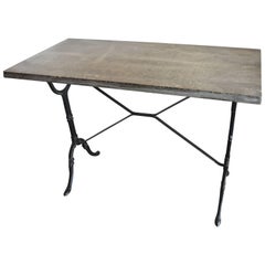 Vintage Blue Stone Marble Top Table with Metal Painted Black Base from Belgium