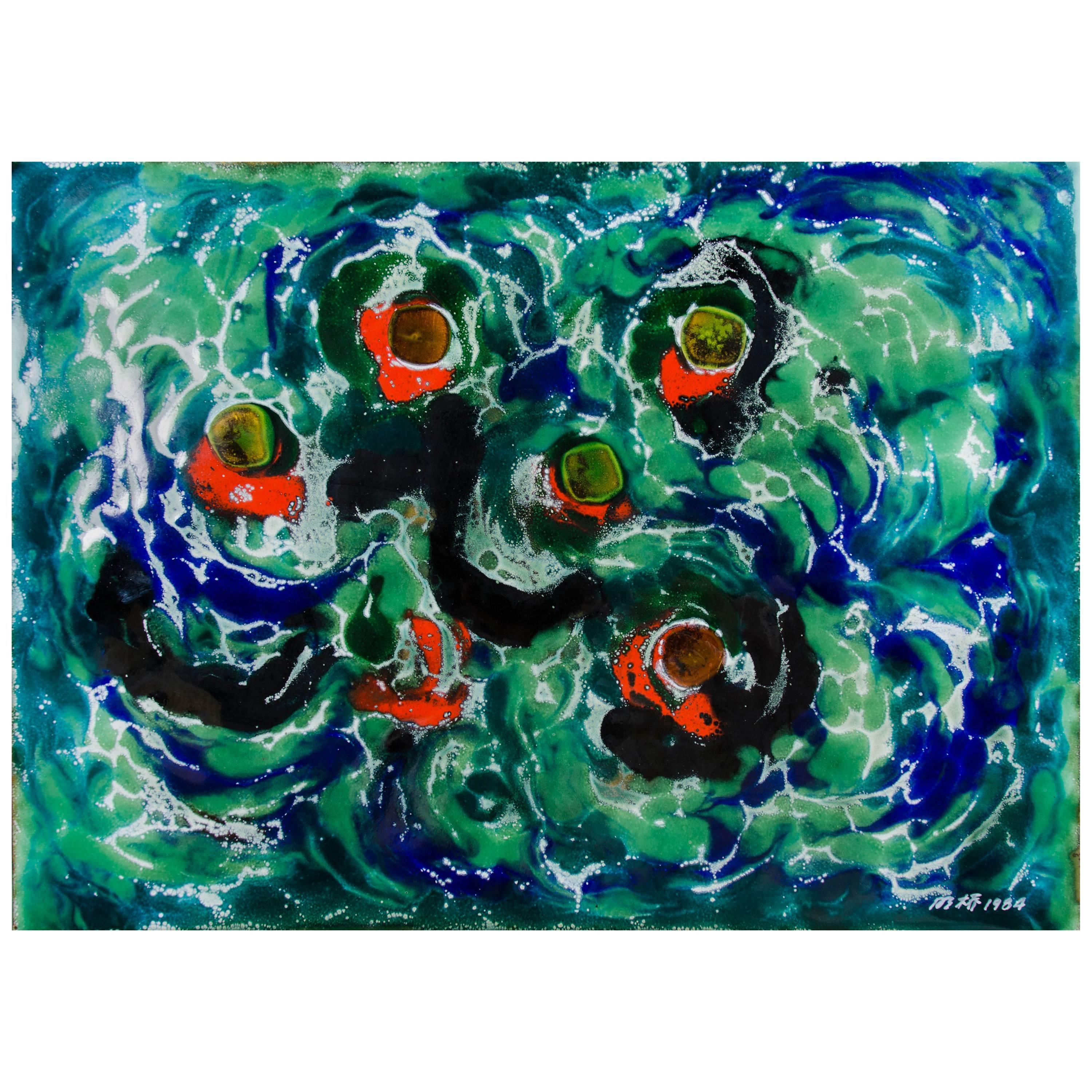 Untitled IX by Ming Chiao Kuo, Enamel Painting on Copper, 1984, Framed