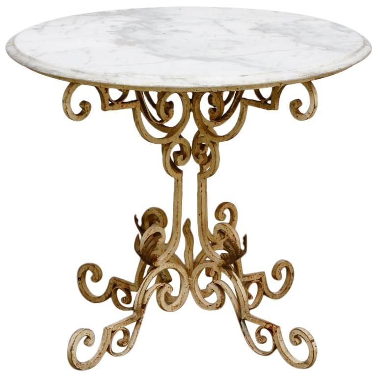 French Wrought Iron and Marble Bistro Table