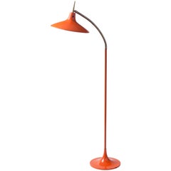 Gio Ponti Style Shapely Enameled and Brass Gooseneck Floor Lamp, 1950's