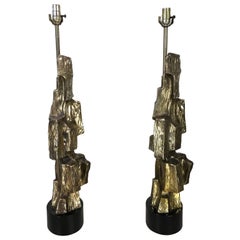 Monumental Maurizio Tempestini for Laurel Bronzed Brutalist Table Lamps