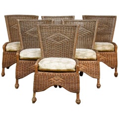 Set of Six French Wicker and Rattan Patio Dining Chairs