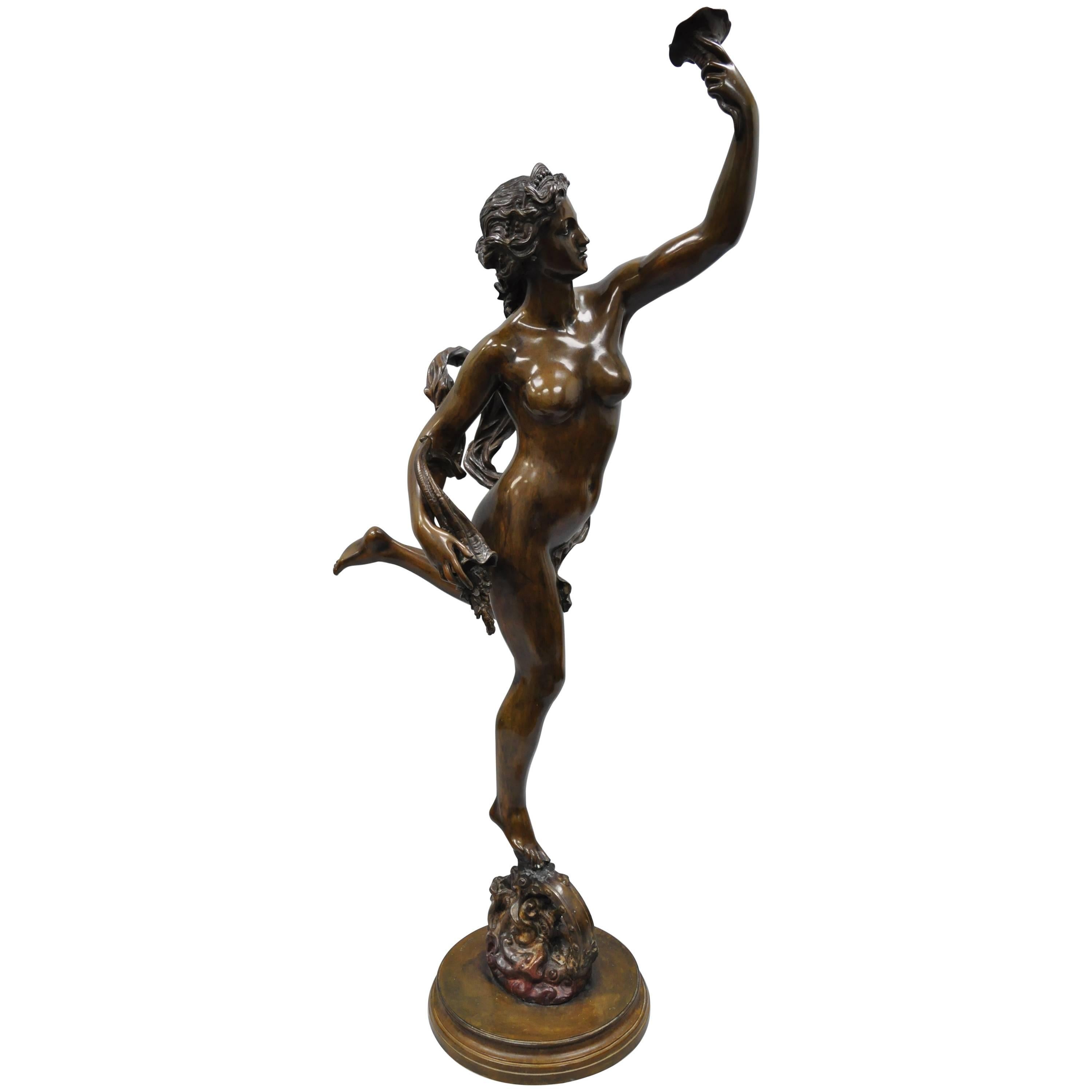 Französische lebensgroße weibliche Nymphestatue in Aktform aus Bronze im Art nouveau-Stil, Cibardie im Angebot