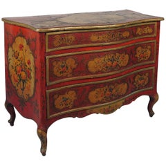 Rare Italian Sicilian Red Scarlet and Polychromed Rococo Style Commode