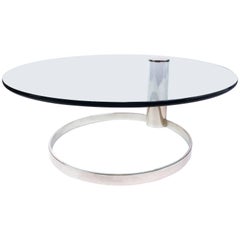 Table basse ronde minimaliste en verre et chrome de Leon Rosen pour Pace, années 1970