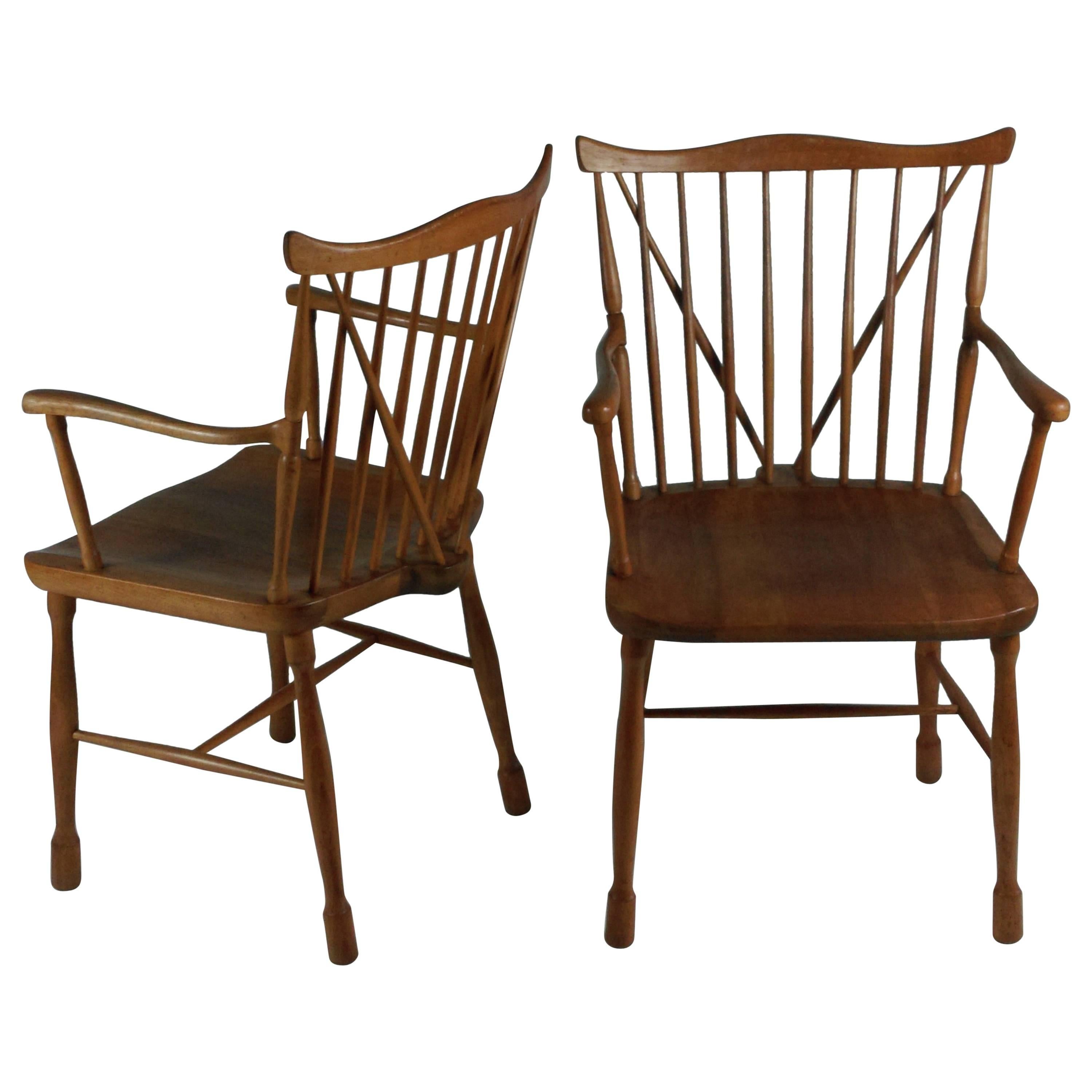 1940s Ole Wanscher Set of Two Windsor Chairs in Beech and Elm by Fritz Hansen
