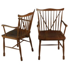 Vintage 1940s Ole Wanscher Set of Two Windsor Chairs in Beech and Elm by Fritz Hansen