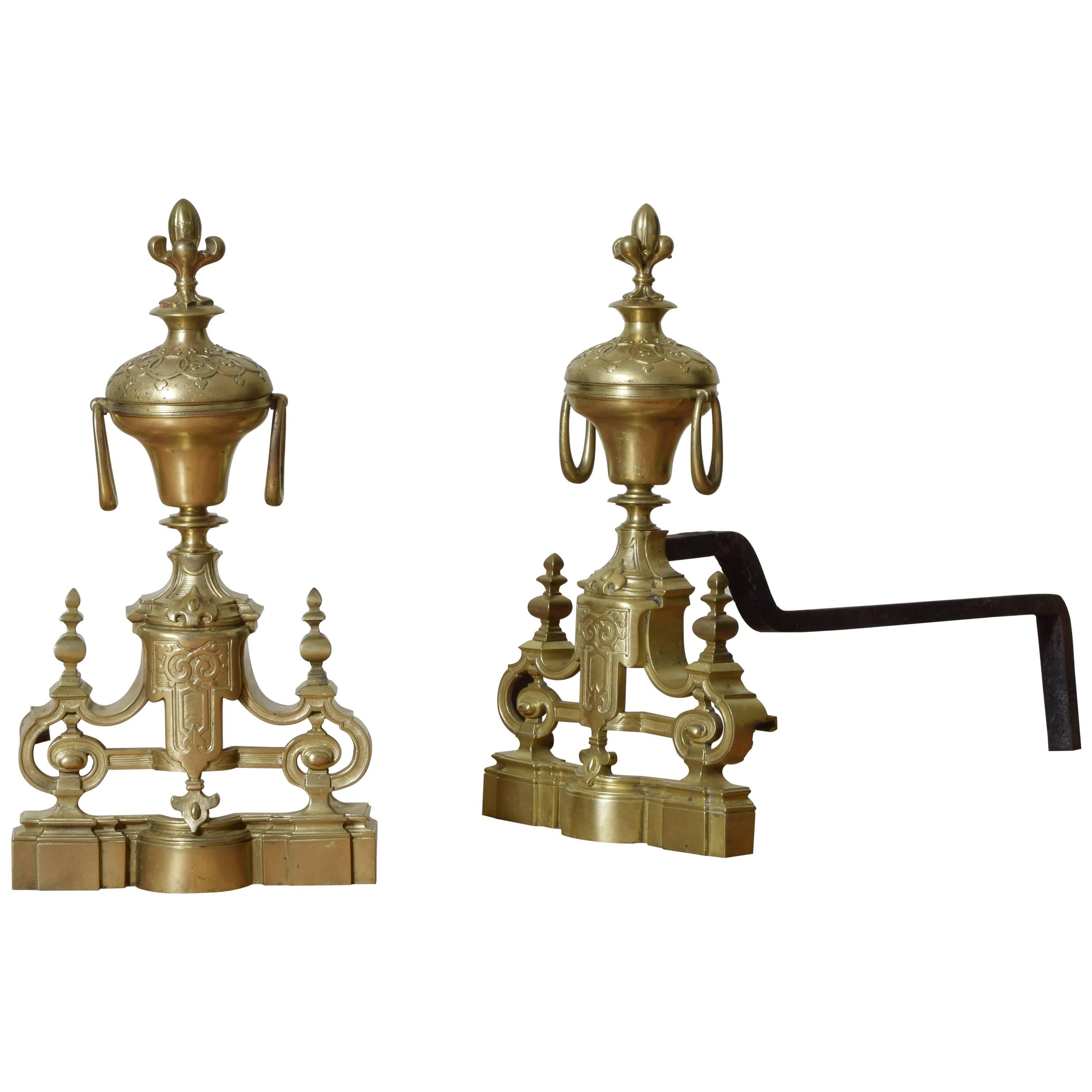 Pair of Louis Philippe Period Cast Brass Andirons Second Quarter of 19th Century