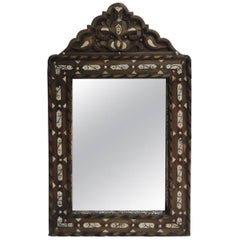 Vintage Hand-Carved Moroccan Mirror with Camel Bone Inlaid