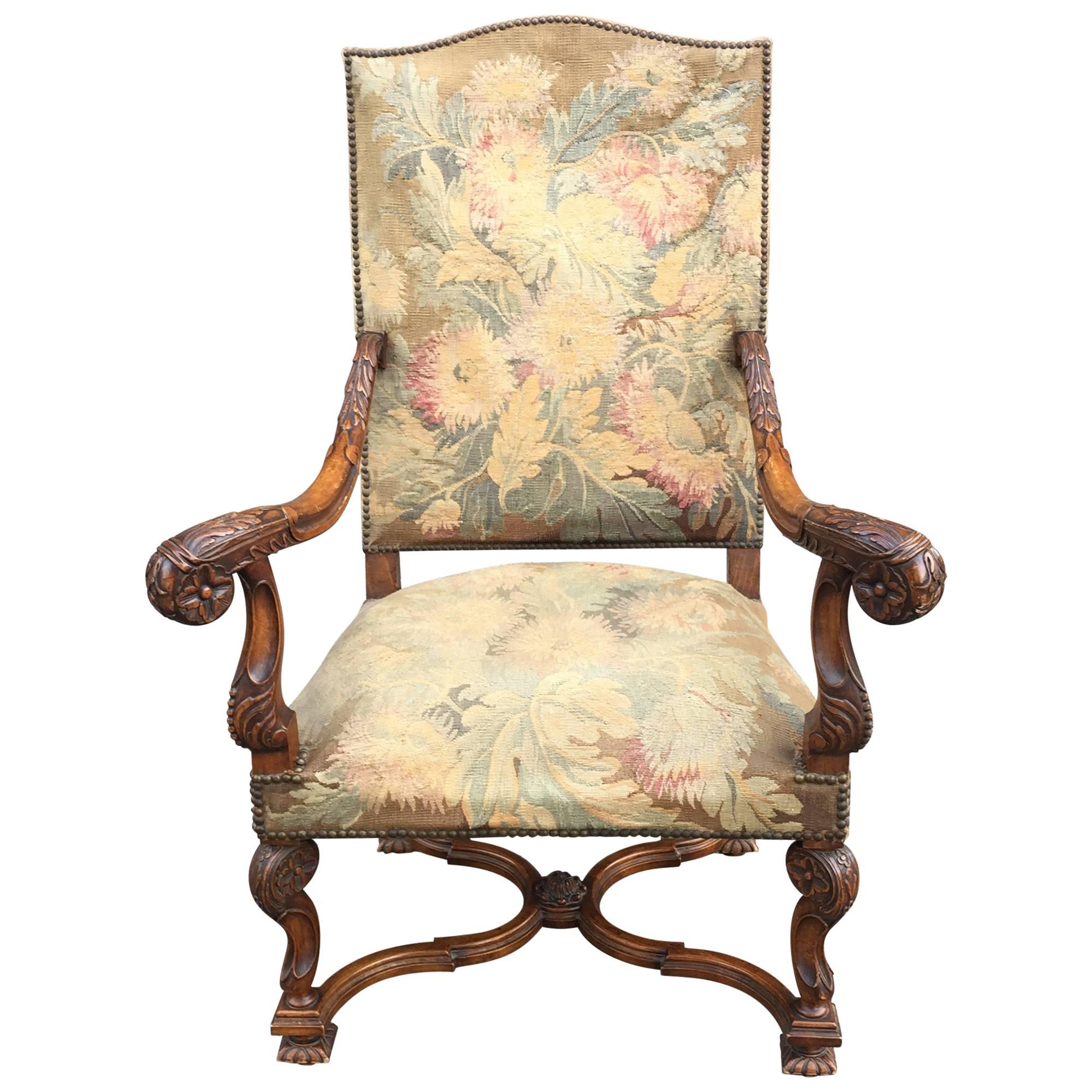 Style Louis XIII du XIXe siècle  Fauteuil trône