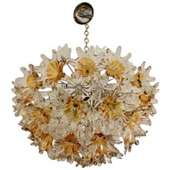 Midcentury Venini Esprit Chandelier with Amber and Clear Murano Flowers